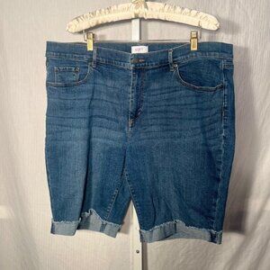 LOFT Bermuda Jean Shorts with Cuff and Raw Hem - Size 16
